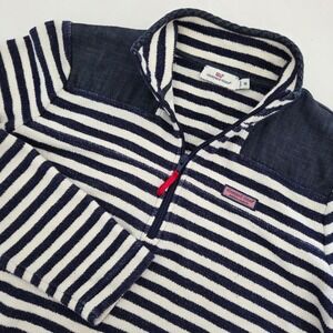 Vineyard Vines Navy White Striped Quarter Zip Pullover Cotton Sweater  Mens M